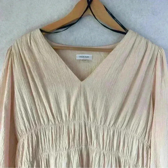 CALVIN KLEIN Womens Pink Stretch Textured Ruffled 3/4 Sleeve Midi‎ Dress Size 14 - Picture 2 of 14